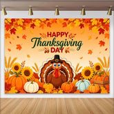 Lofaris Happy Thanksgiving Day Backdrop with Cartoon Turkey and Pumpkins, Autumn Harvest Photo Background for Family Party Decor