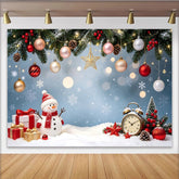 Lofaris Festive Snowman Christmas Backdrop with Ornaments and Gifts, Snowy Winter Wonderland Background for Holiday Photoshoots