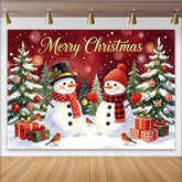Lofaris Merry Christmas Snowman and Tree Holiday Backdrop with Festive Gifts and Falling Snow, Winter Wonderland Photo Background for Party