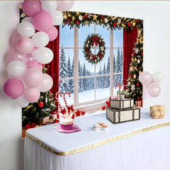 Lofaris Cozy Christmas Window Scene Backdrop with Snowy Winter Landscape, Festive Holiday Background for Studio Photography