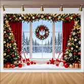 Lofaris Cozy Christmas Window Scene Backdrop with Snowy Winter Landscape, Festive Holiday Background for Studio Photography