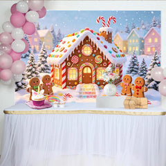 Lofaris Sweet Gingerbread House Christmas Backdrop with Candy and Snow, Winter Wonderland Background for Holiday Party Decoration