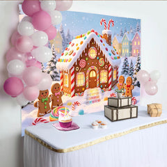 Lofaris Sweet Gingerbread House Christmas Backdrop with Candy and Snow, Winter Wonderland Background for Holiday Party Decoration