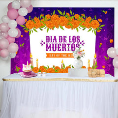 Lofaris Vibrant Day of the Dead Backdrop with Marigold Flowers and Candles, for Mexican Fiesta Party Decor and Photography