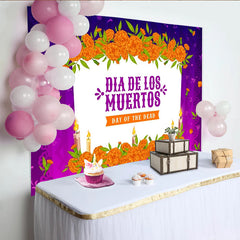 Lofaris Vibrant Day of the Dead Backdrop with Marigold Flowers and Candles, for Mexican Fiesta Party Decor and Photography