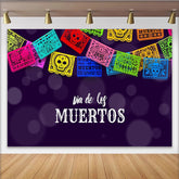 Lofaris Colorful Dia de los Muertos Mexican Fiesta Backdrop with Papel Picado and Sugar Skulls, Vibrant Photography Background for Celebration