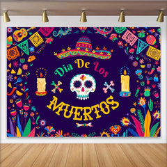 Lofaris Vibrant Dia De Los Muertos Backdrop with Sugar Skull, Colorful Flowers and Papel Picado, Festive Mexican Fiesta Decor for Party