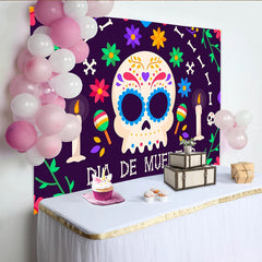 Lofaris Vibrant Dia de Muertos Sugar Skull Backdrop with Colorful Flowers and Candles, Festive Mexican Holiday Background for Celebration
