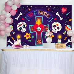 Lofaris Vibrant Day of the Dead Backdrop with Sugar Skulls and Maracas, Colorful Mexican Fiesta Background for Cultural Celebration