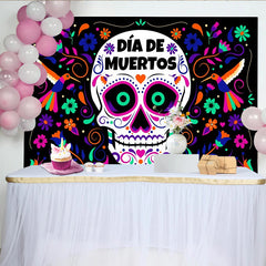 Lofaris Vibrant Day of the Dead Sugar Skull Backdrop, Colorful Mexican Fiesta Party Decor for Photography