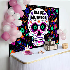 Lofaris Vibrant Day of the Dead Sugar Skull Backdrop, Colorful Mexican Fiesta Party Decor for Photography