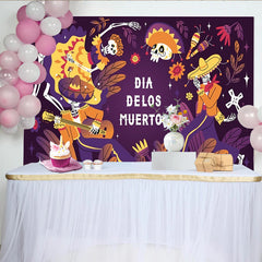 Lofaris Dia de los Muertos Backdrop with Festive Skeletons and Sombreros, Cultural Mexican Holiday Background for Celebration Photography