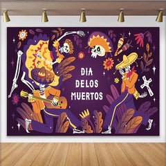 Lofaris Dia de los Muertos Backdrop with Festive Skeletons and Sombreros, Cultural Mexican Holiday Background for Celebration Photography