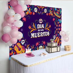 Lofaris Colorful Dia de los Muertos Backdrop with Sugar Skulls and Marigolds, Mexican Fiesta Background for Holiday Party Decor