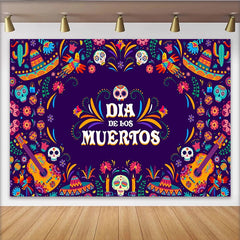 Lofaris Colorful Dia de los Muertos Backdrop with Sugar Skulls and Marigolds, Mexican Fiesta Background for Holiday Party Decor