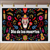 Lofaris Vibrant Dia de los Muertos Backdrop with Sugar Skull and Sombrero, Colorful Mexican Fiesta Background for Celebration