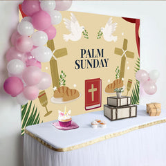 Lofaris Palm Sunday Celebration Party Backdrop with Doves, Crosses Bread and Chalice for Religious Events