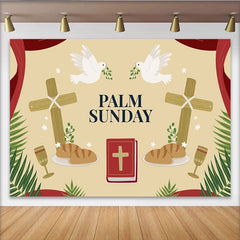 Lofaris Palm Sunday Celebration Party Backdrop with Doves, Crosses Bread and Chalice for Religious Events