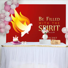 Lofaris Red and Gold Pentecost Sunday Party Backdrop, Holy Spirit Dove and Flames Design for Church Events