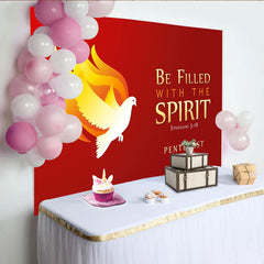 Lofaris Red and Gold Pentecost Sunday Party Backdrop, Holy Spirit Dove and Flames Design for Church Events