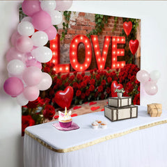 Lofaris Red Illuminated LOVE Letters and Roses Heart Balloons Party Backdrop, Romantic Valentine's Day Anniversary Decor