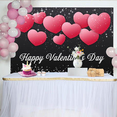 Lofaris Black and Pink Hearts Happy Valentine's Day Party Backdrop, Romantic Sparkle Celebration Decor.