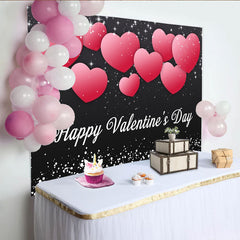 Lofaris Black and Pink Hearts Happy Valentine's Day Party Backdrop, Romantic Sparkle Celebration Decor.