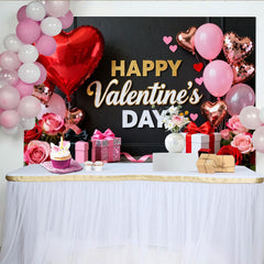 Lofaris Happy Valentine's Day Red and Pink Hearts Roses Gifts Party Backdrop, Romantic Celebration Decor