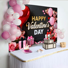 Lofaris Happy Valentine's Day Red and Pink Hearts Roses Gifts Party Backdrop, Romantic Celebration Decor
