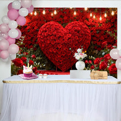 Lofaris Red Rose Heart and String Lights Party Backdrop, Romantic Valentine's Day Wedding Anniversary Decor