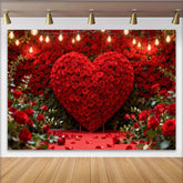 Lofaris Red Rose Heart and String Lights Party Backdrop, Romantic Valentine's Day Wedding Anniversary Decor