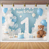 Lofaris Blue and White Clouds and Balloons Happy First Birthday Party Backdrop, Number One Celebration Decor