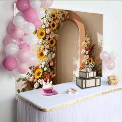 Lofaris Rustic Boho Floral Arch Party Backdrop with Sunflowers, Pink Roses and Daisies for Wedding and Bridal Shower Decor