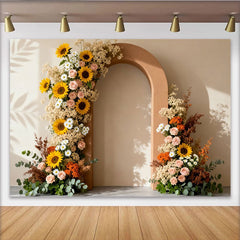 Lofaris Rustic Boho Floral Arch Party Backdrop with Sunflowers, Pink Roses and Daisies for Wedding and Bridal Shower Decor