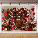 Lofaris Red and White Rose Heart Shaped Floral Arch Party Backdrop, Romantic Valentine's Day Wedding Decor