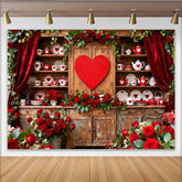 Lofaris Red Roses and Hearts Rustic Cabinet Party Backdrop, Vintage Valentine's Day Celebration and Romantic Decor