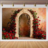 Lofaris Elegant Archway with Red Roses and Greenery Party Backdrop, Romantic Wedding, Anniversary or Valentine's Day Decor