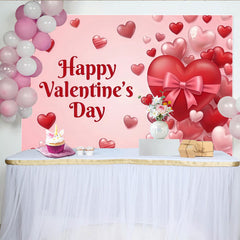 Lofaris Happy Valentine's Day Party Backdrop with Red and Pink Hearts and Bow, Romantic Love Celebration Decor