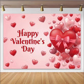 Lofaris Happy Valentine's Day Party Backdrop with Red and Pink Hearts and Bow, Romantic Love Celebration Decor