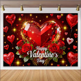 Lofaris Red Sparkling Heart Gem and Roses Happy Valentine's Day Party Backdrop, Romantic Love Celebration Decor