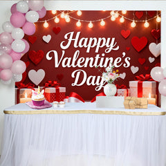 Lofaris Romantic Red Happy Valentine's Day Party Backdrop, Featuring Hearts, String Lights and Gift Boxes