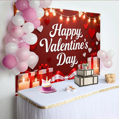 Lofaris Romantic Red Happy Valentine's Day Party Backdrop, Featuring Hearts, String Lights and Gift Boxes