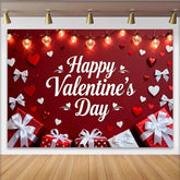 Lofaris Happy Valentine's Day Red and White Hearts and Gift Boxes Party Backdrop, Romantic Love Celebration Decor