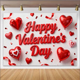 Lofaris Red 3D Happy Valentine's Day Party Backdrop with Hearts, Balloons, and Confetti for Romantic Celebration