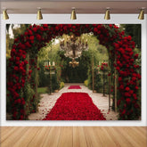 Lofaris Elegant Red Rose Archway and Petal Path Party Backdrop, Romantic Wedding Ceremony or Engagement Decor