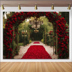 Lofaris Elegant Red Rose Archway and Petal Path Party Backdrop, Romantic Wedding Ceremony or Engagement Decor