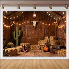 Lofaris Rustikaler Western-Hintergrund, Fotokulisse mit Heuballen und Gitarre, Country-Party-Dekoration