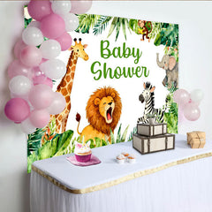 Lofaris Aquarell-Dschungeltiere-Babyparty-Hintergrund, grüne tropische Blätter für Jungen und Mädchen, für Neugeborene