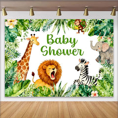 Lofaris Aquarell-Dschungeltiere-Babyparty-Hintergrund, grüne tropische Blätter für Jungen und Mädchen, für Neugeborene