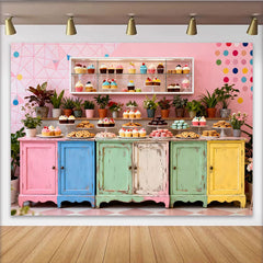Lofaris Bunter Pastell-Desserttisch-Hintergrund, für Kindergeburtstag und Babyparty, süße Candybar-Kulisse